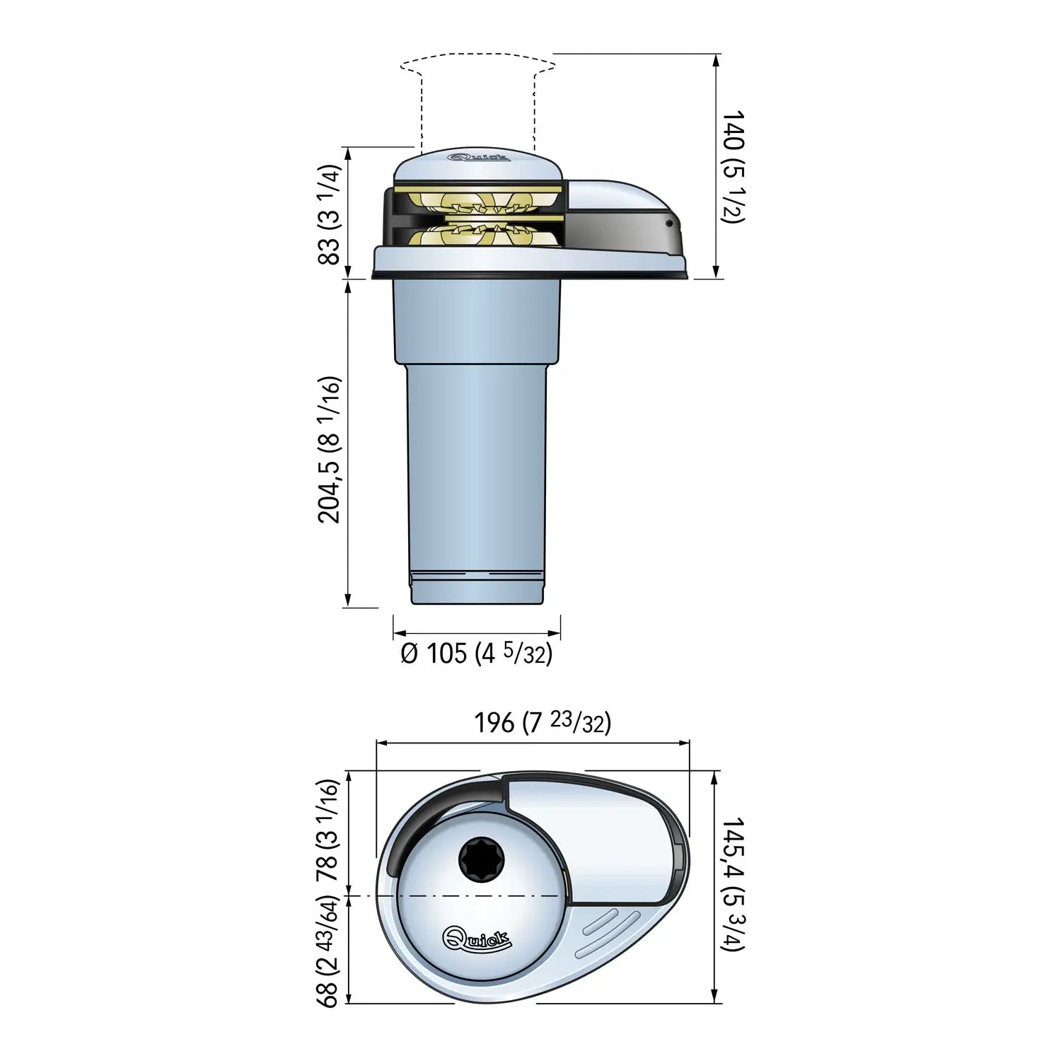 Prince DP2 E vertical windlass by Quick - dimensions | EYS